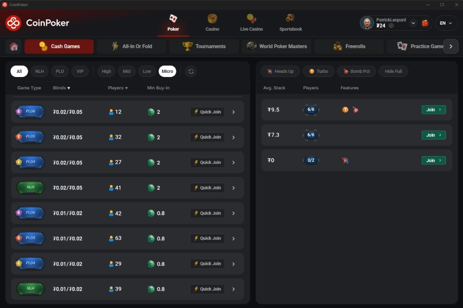 CoinPoker Windows 桌面客户端大厅